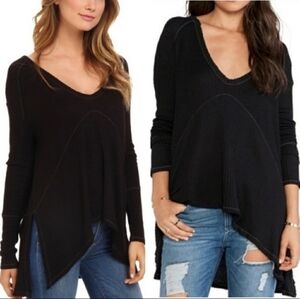 Free People Sunset Park Thermal Top Tunic Over Sized Black Bohemian Fall Winter